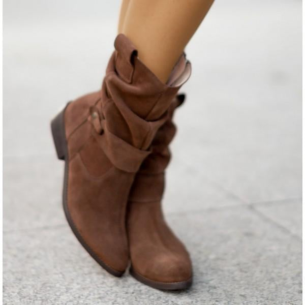 Suède look dames cowboy enkellaarsjes met lage hak