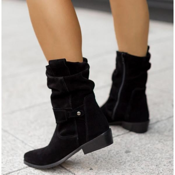 Suède look dames cowboy enkellaarsjes met lage hak