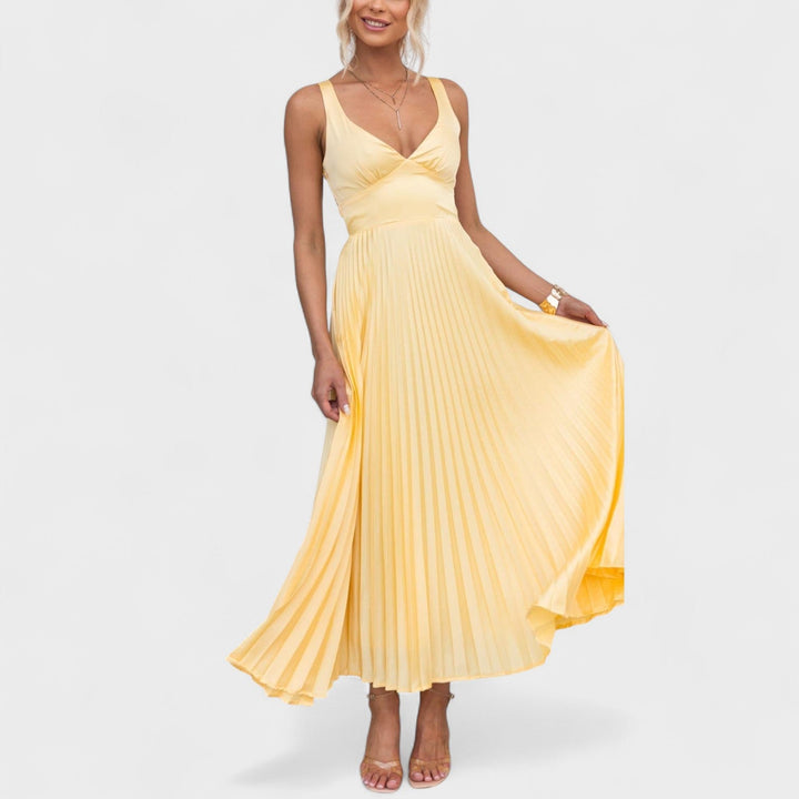 Aby - Gele geplooide maxi-jurk