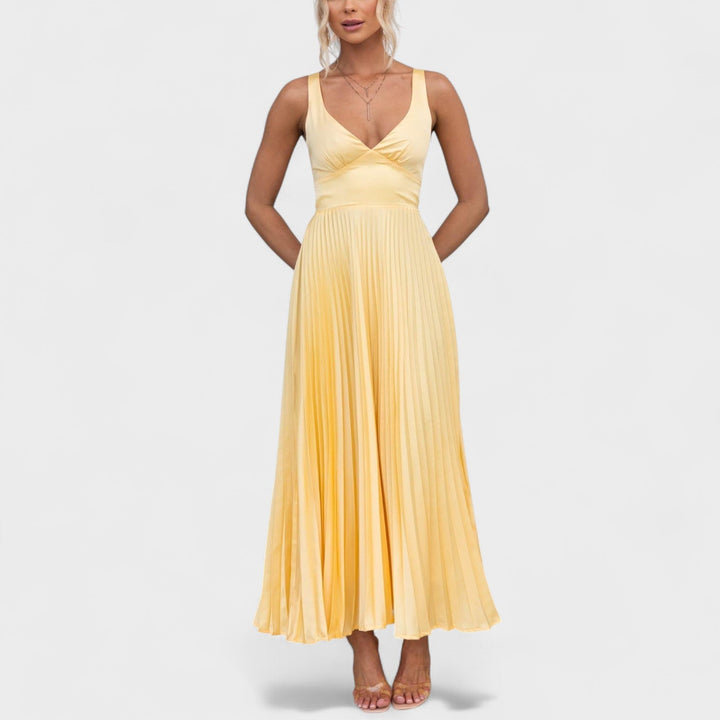 Aby - Gele geplooide maxi-jurk