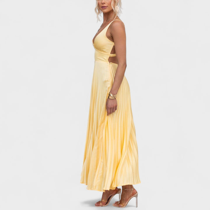 Aby - Gele geplooide maxi-jurk