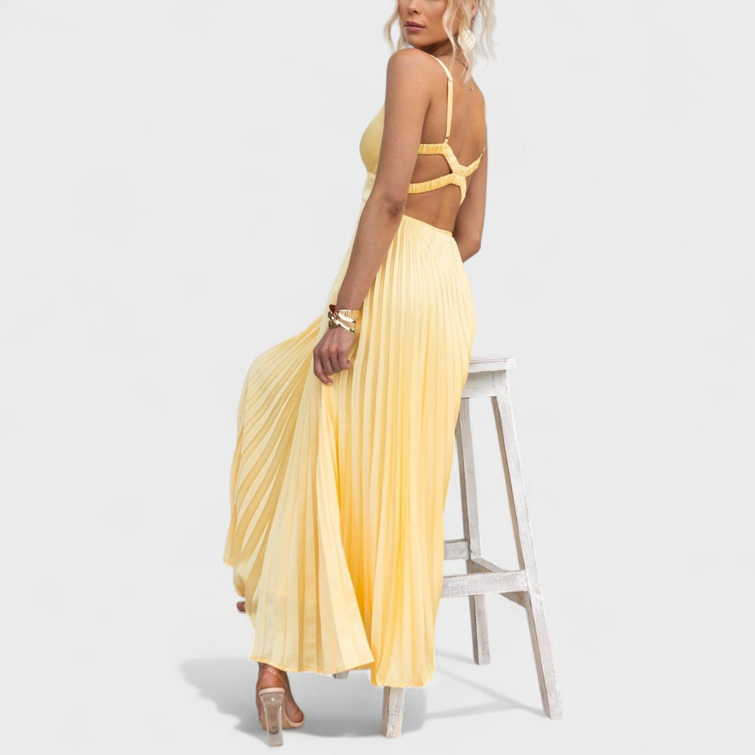 Aby - Gele geplooide maxi-jurk