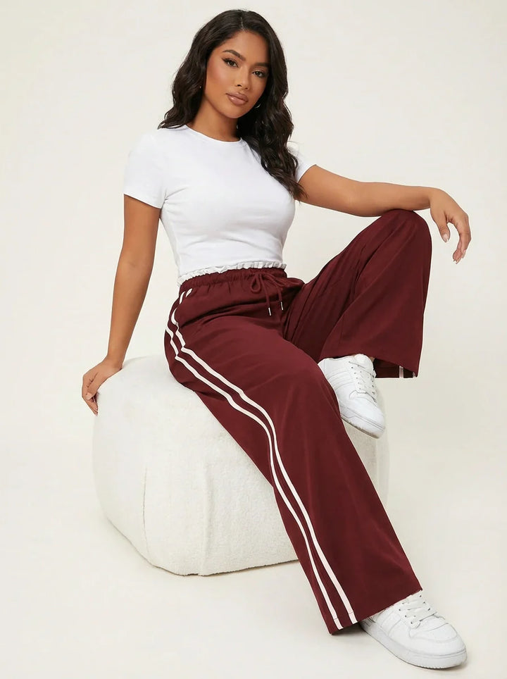 Trendy sportieve wide-leg broek met strepen