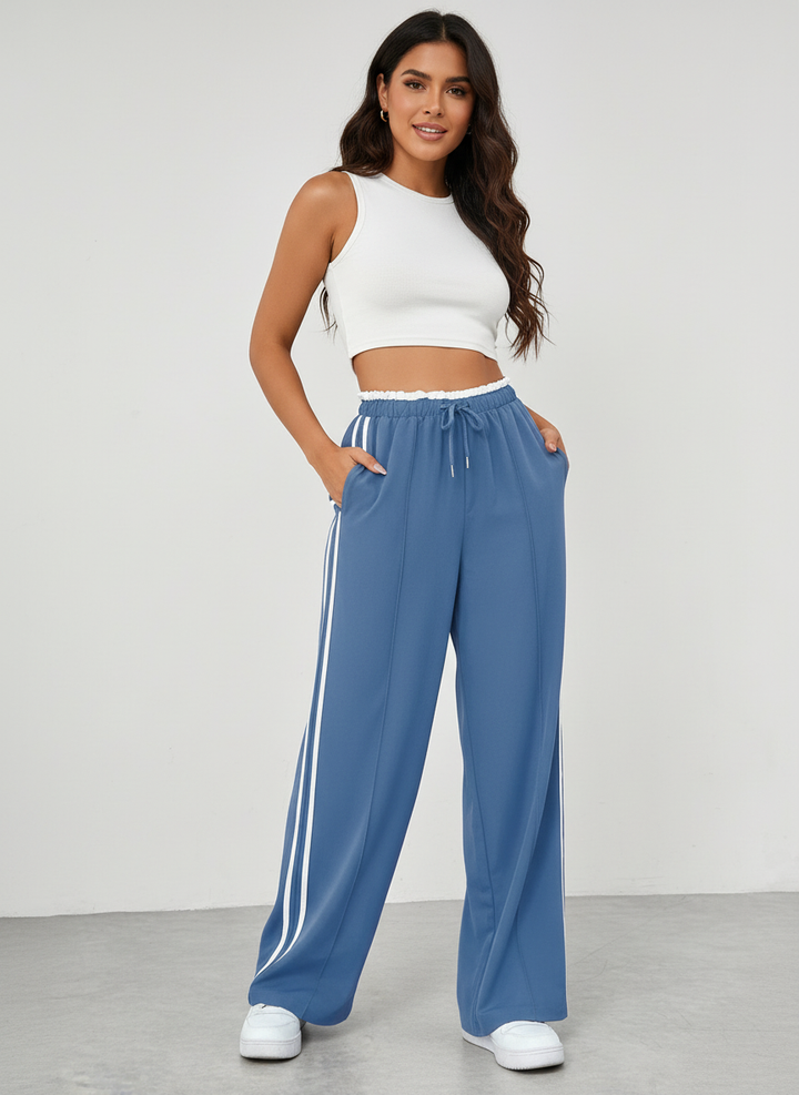 Trendy sportieve wide-leg broek met strepen