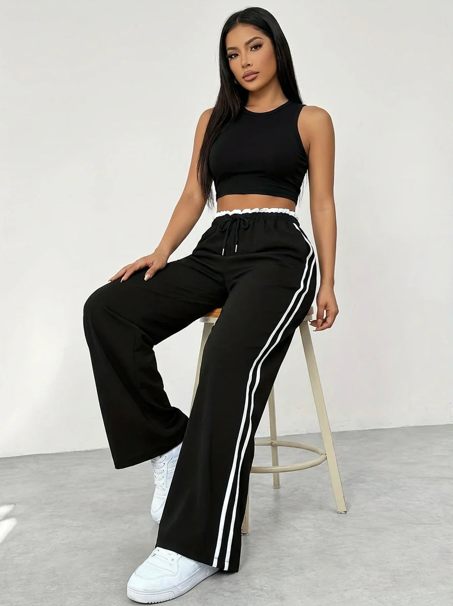 Trendy sportieve wide-leg broek met strepen