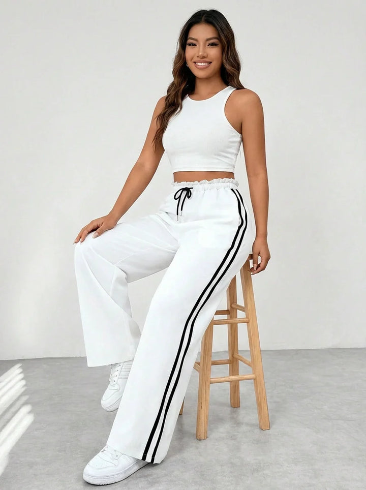 Trendy sportieve wide-leg broek met strepen