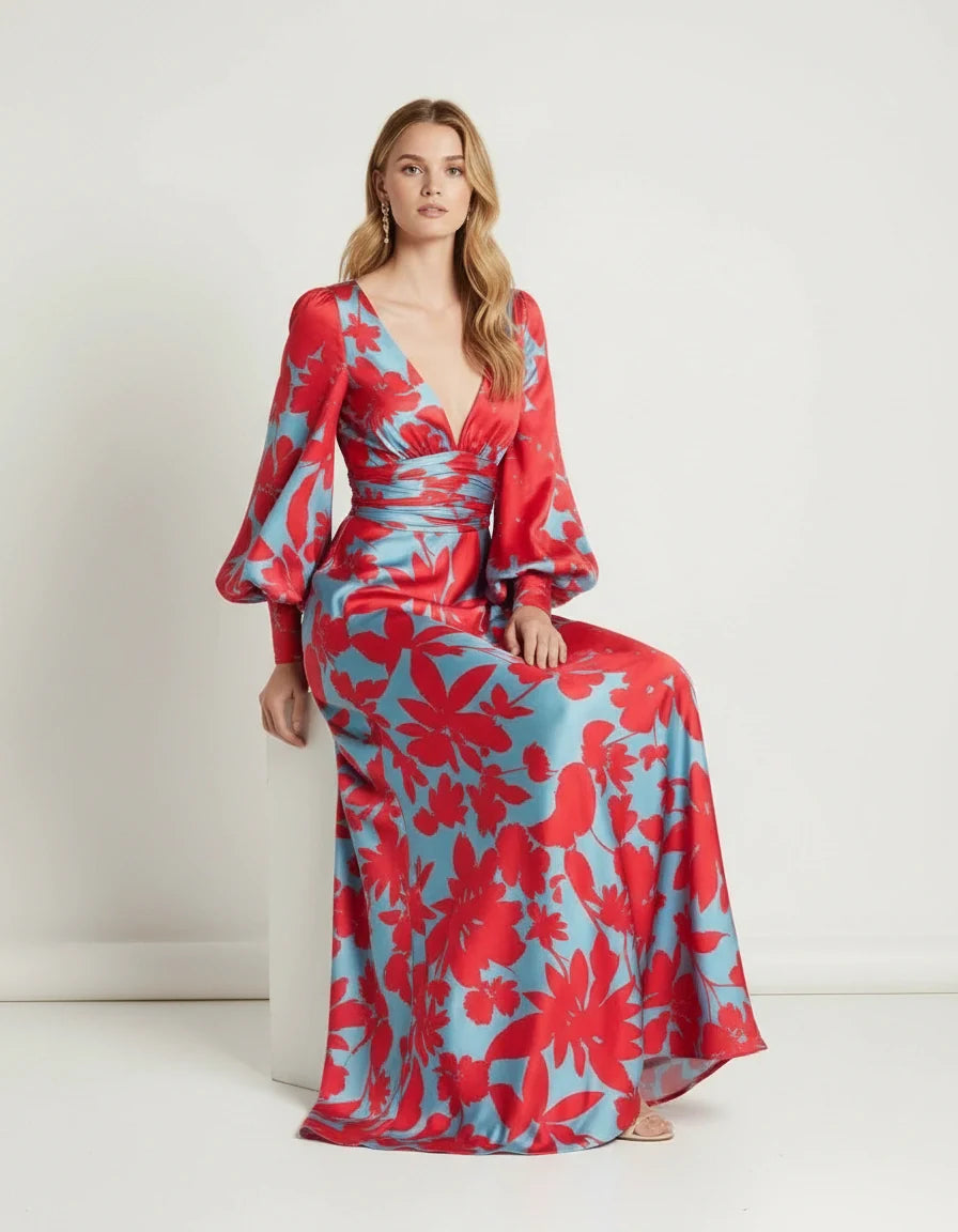 Vloeiende maxi jurk met V-hals - Felicia