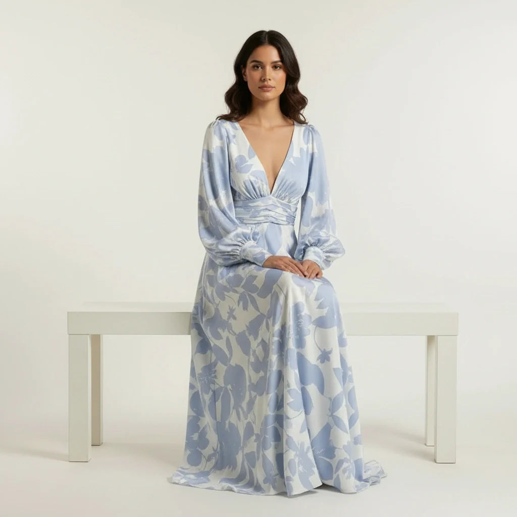 Vloeiende maxi jurk met V-hals - Felicia