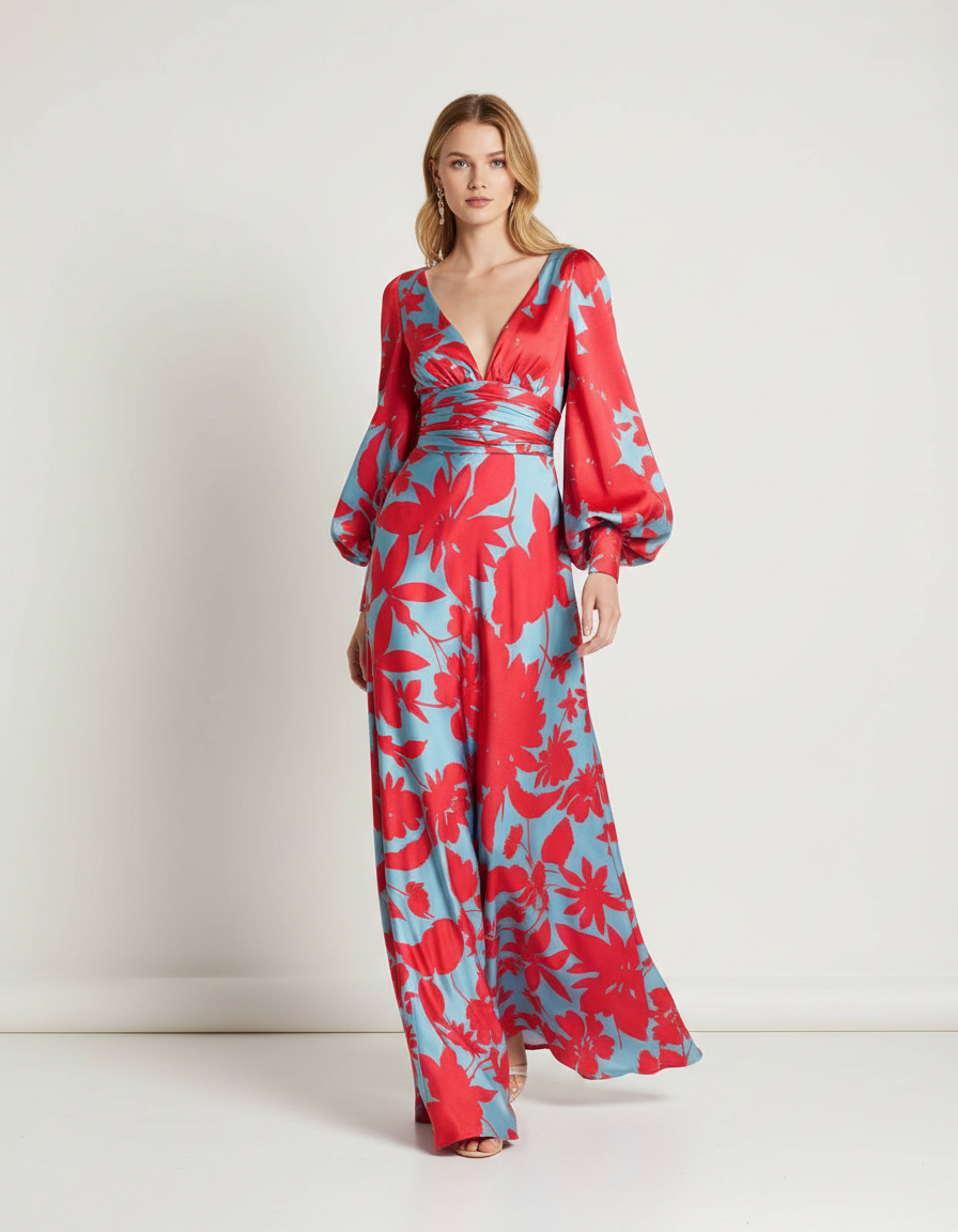 Vloeiende maxi jurk met V-hals - Felicia