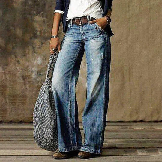 Wide leg jeans met vintage wassing - Nova