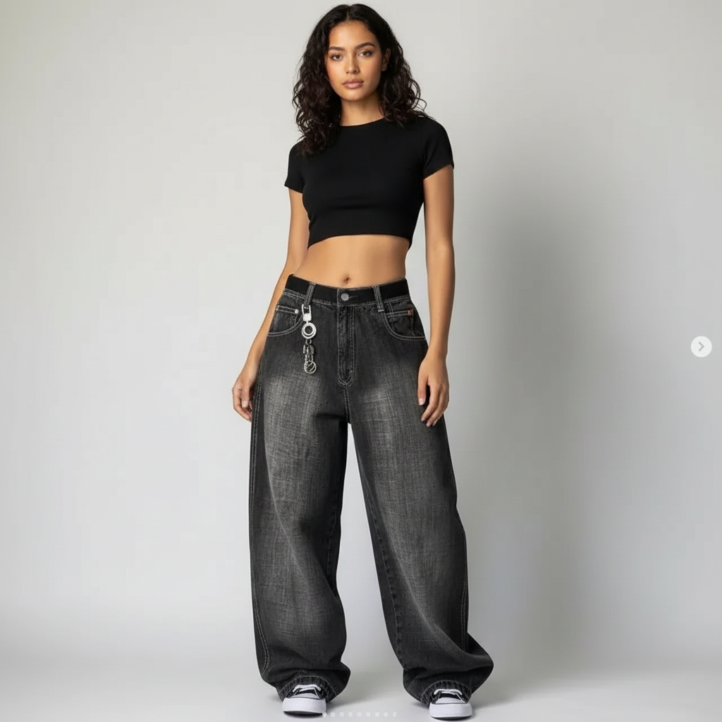 Wide leg dames cargo jeans – Sienna