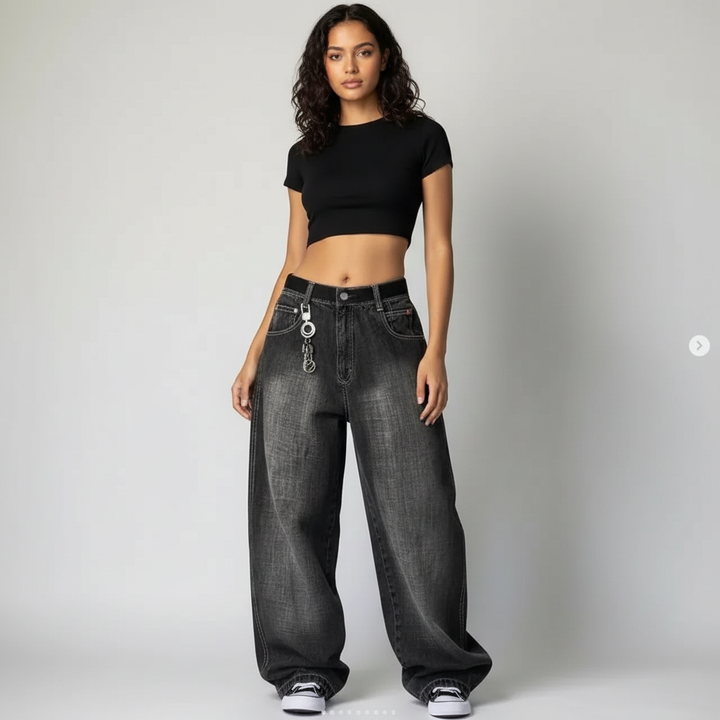 Wide leg dames cargo jeans – Sienna