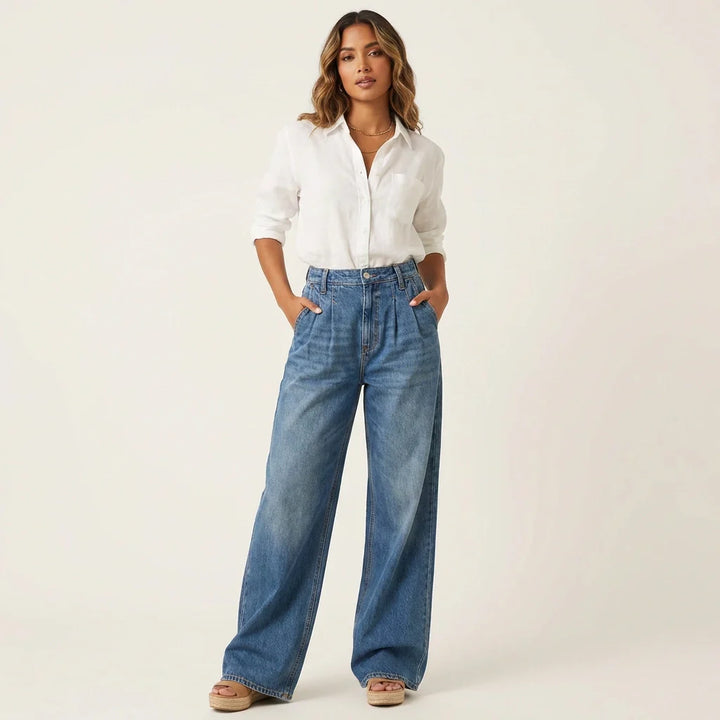 Wijde dames jeans met hoge taille - Anaëlle