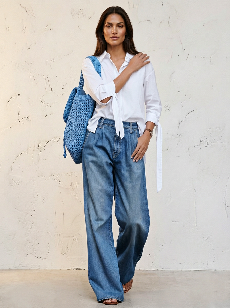 Wijde dames jeans met hoge taille - Anaëlle