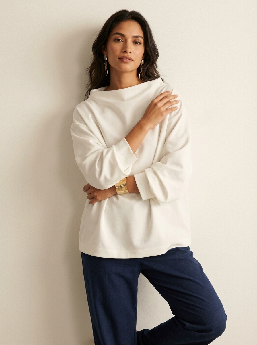 Zachte dames top met elegante boothals - Elly