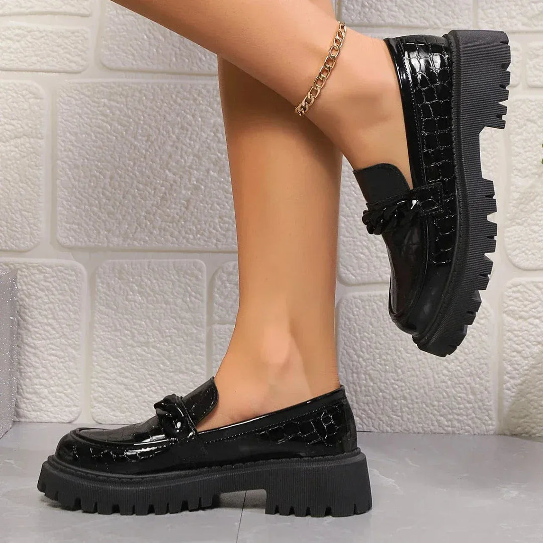 Zwarte croco platform loafers – Maëlle
