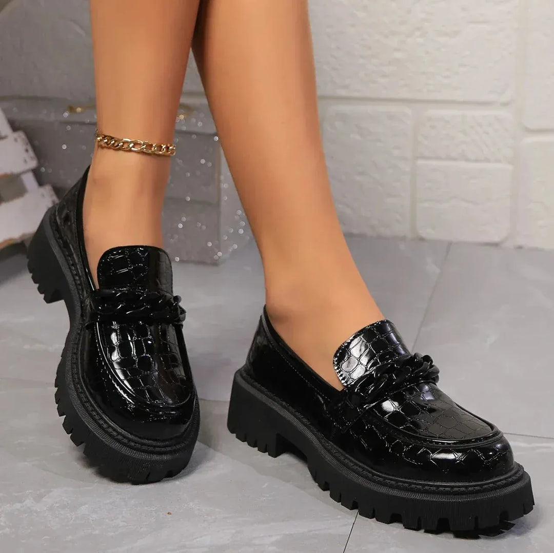 Zwarte croco platform loafers – Maëlle