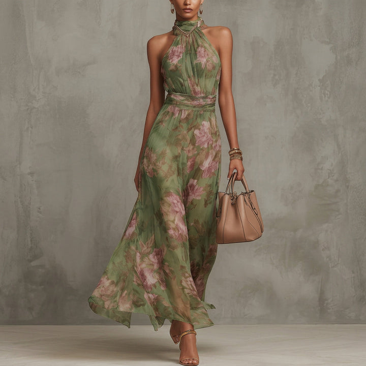 Filipa - Lange halterjurk met bloemenprint