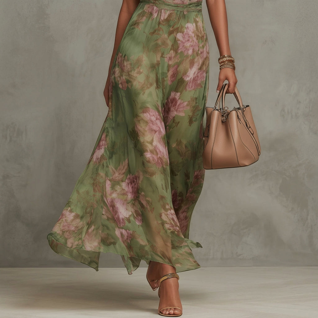 Filipa - Lange halterjurk met bloemenprint