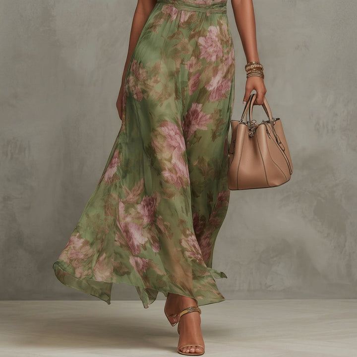 Filipa - Lange halterjurk met bloemenprint