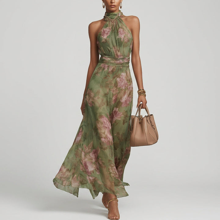 Filipa - Lange halterjurk met bloemenprint