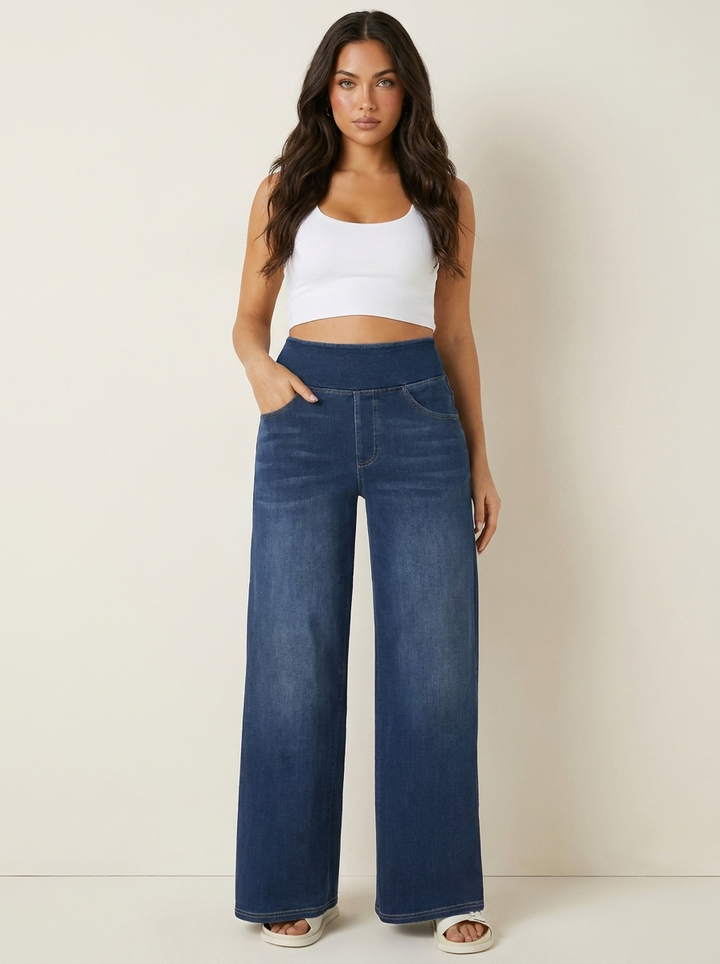 High-waist wide leg jeans met stretch - Luna